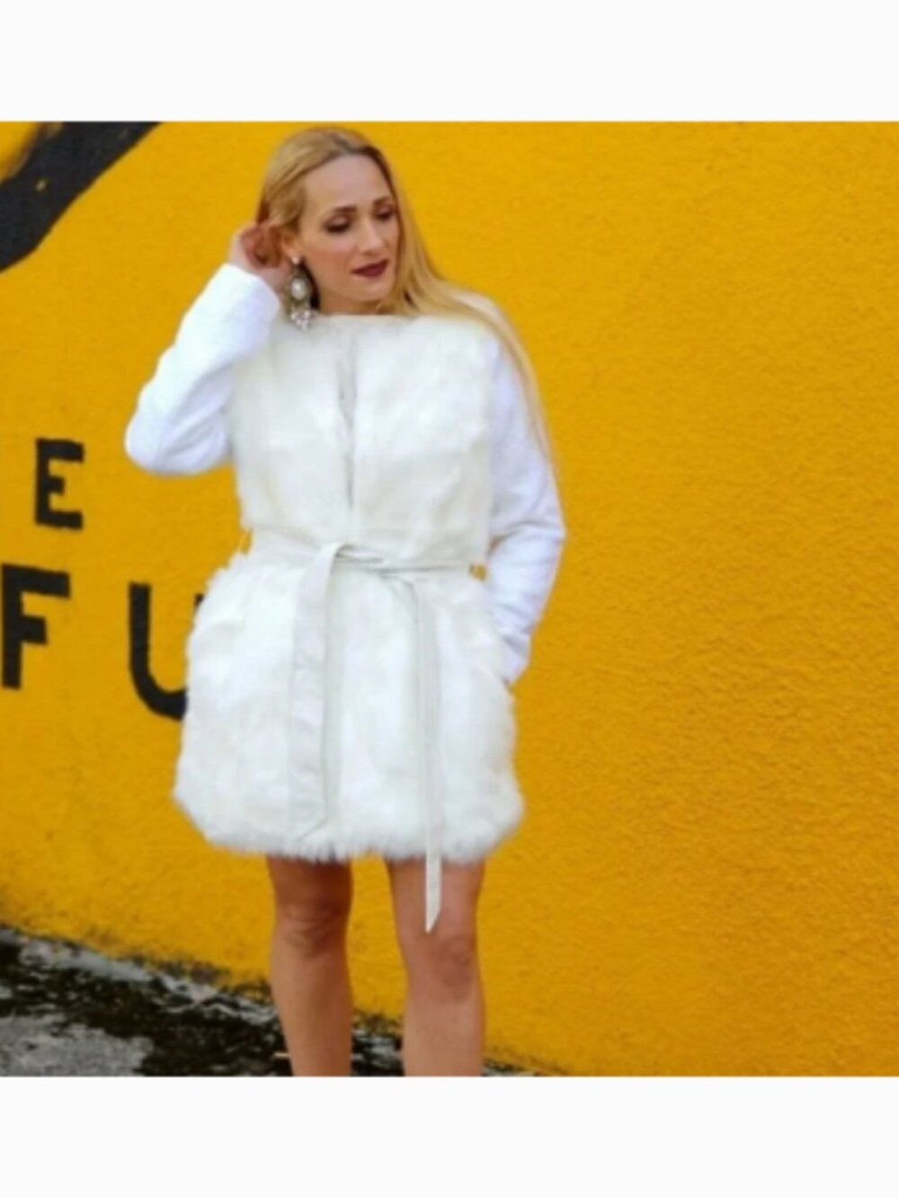 CLASSIC IN CREAM FAUX FUR TEDDY AND TEXTURED SLEEVED  COAT - Picture 6 of 9